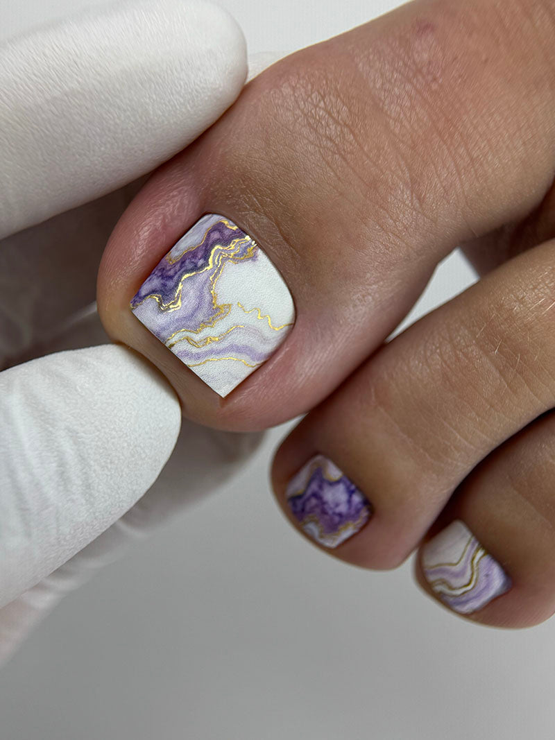 Pedicure Marble with purple. Gold Foil. Nail wraps WR-434