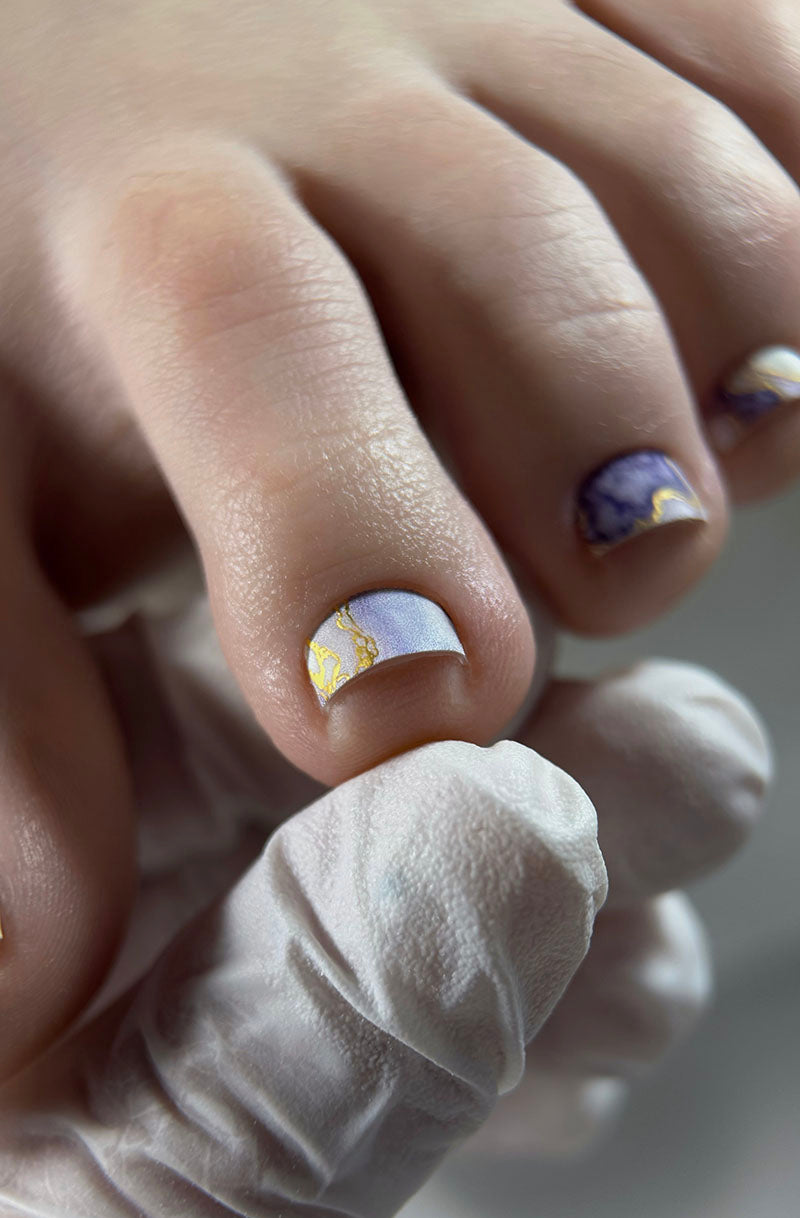 Pedicure Marble with purple. Gold Foil. Nail wraps WR-434