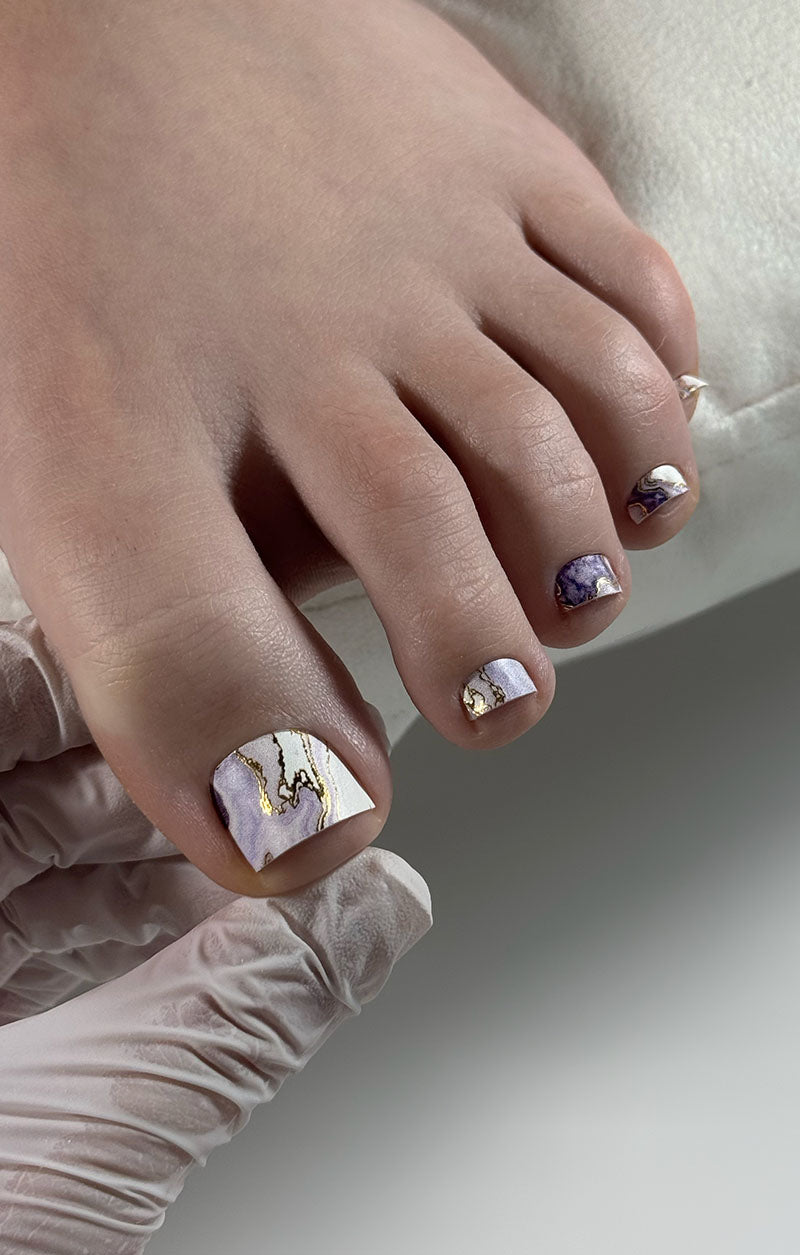 Pedicure Marble with purple. Gold Foil. Nail wraps WR-434