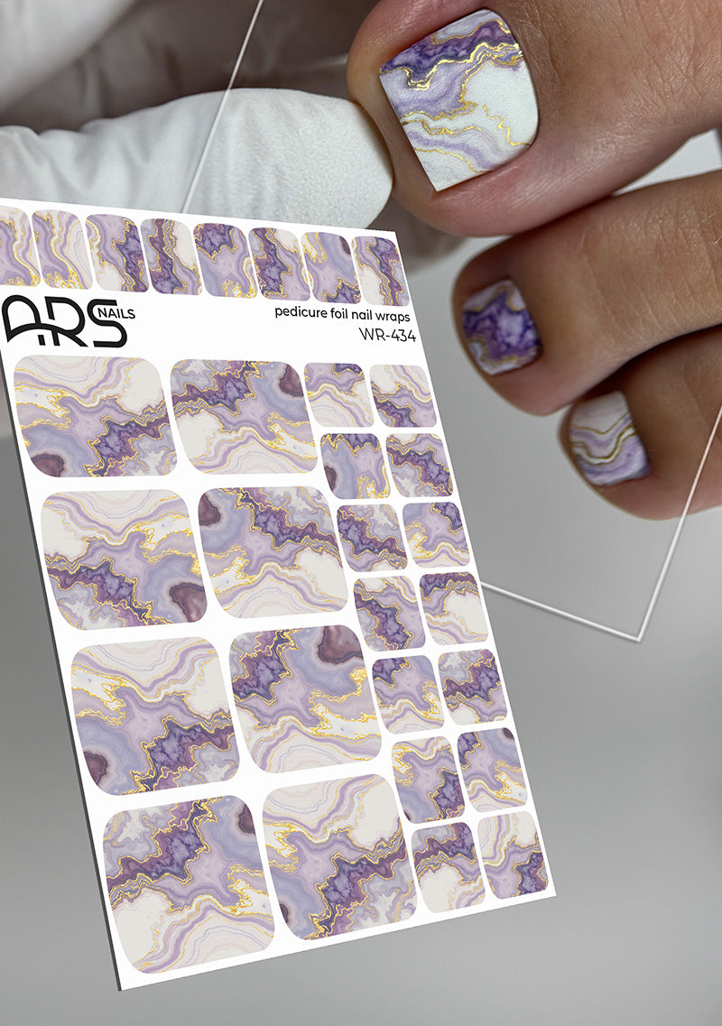 Pedicure Marble with purple. Gold Foil. Nail wraps WR-434