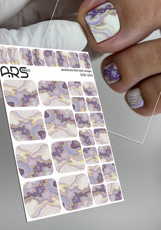 Pedicure Marble with purple. Gold Foil. Nail wraps WR-434