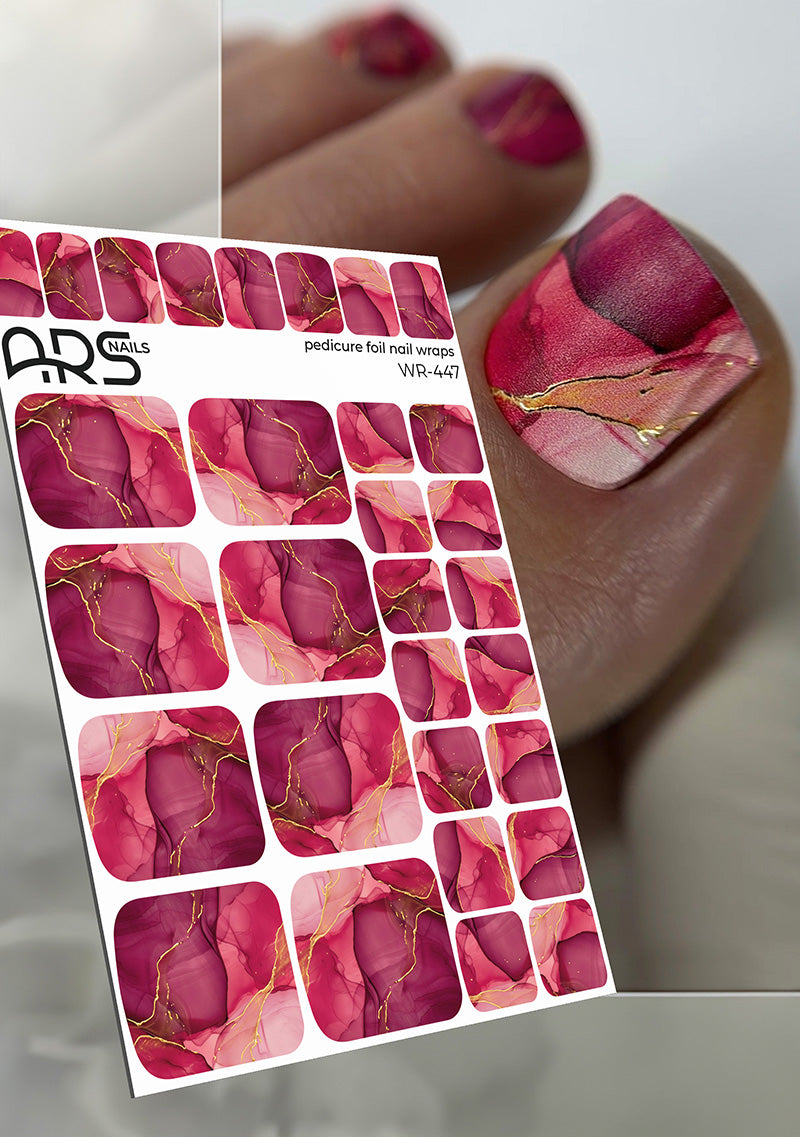 Pedicure Divorces. Red. Gold Foil. Nail wraps WR-447
