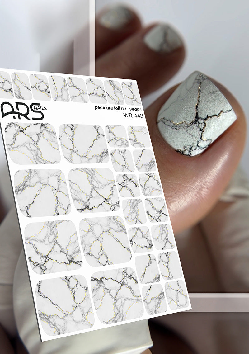 Pedicure Marble. White and black. Gold Foil. Nail wraps WR-448