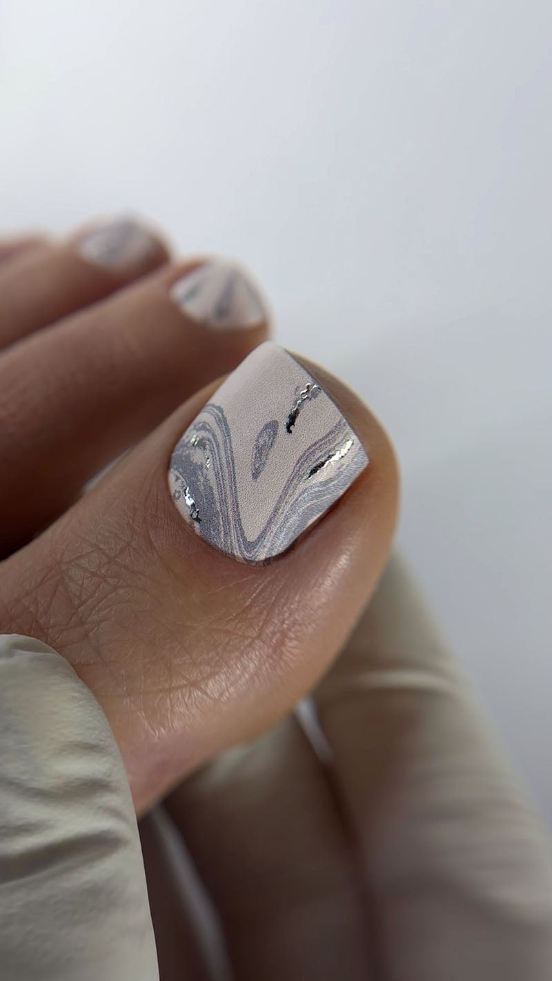 Pedicure Divorces. Pink and gray. Silver Foil. Nail wraps WR-449