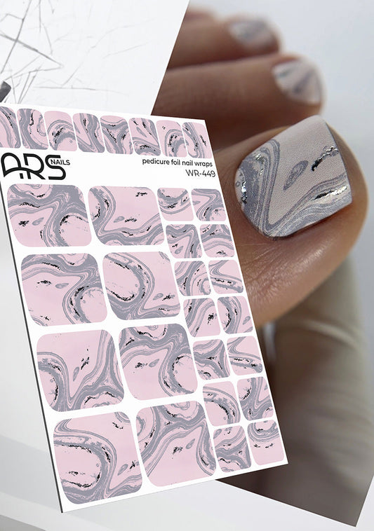 Pedicure Divorces. Pink and gray. Silver Foil. Nail wraps WR-449