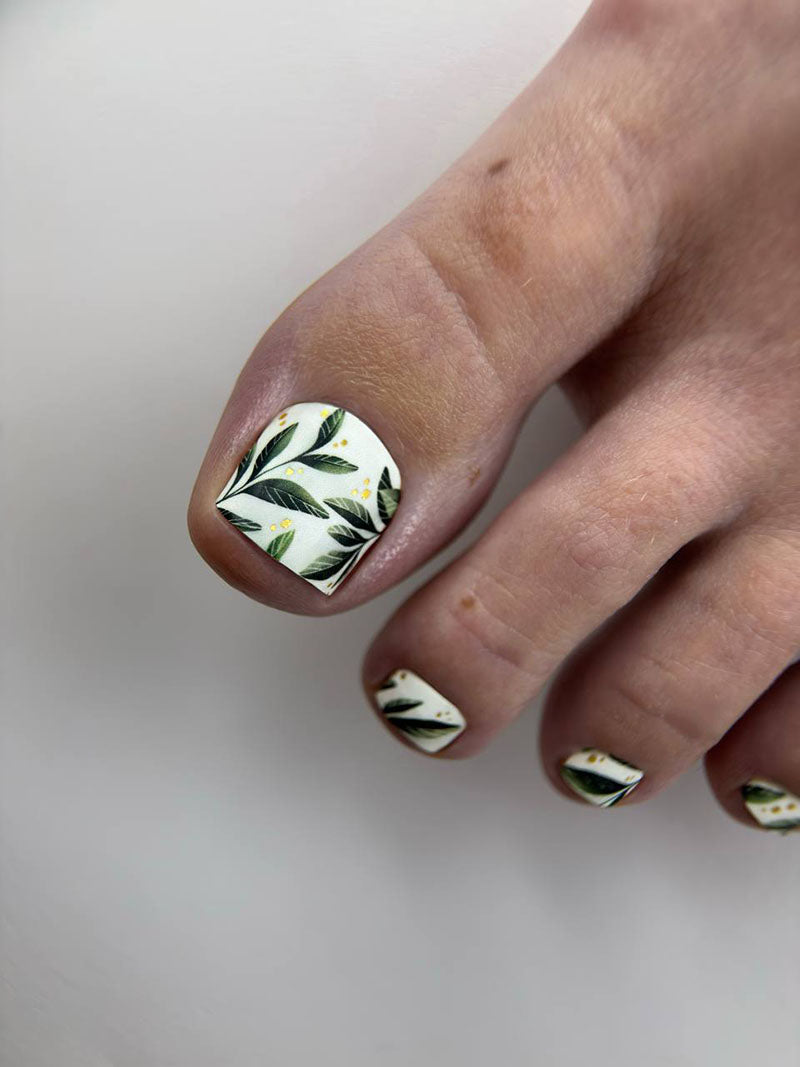 Pedicure Green twigs. Gold Foil. Nail wraps WR-454