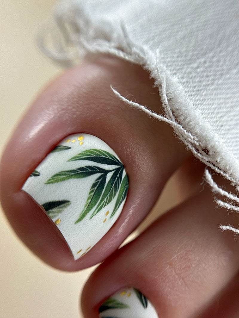 Pedicure Green twigs. Gold Foil. Nail wraps WR-454