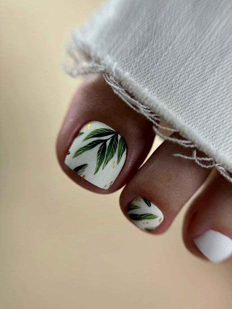 Pedicure Green twigs. Gold Foil. Nail wraps WR-454