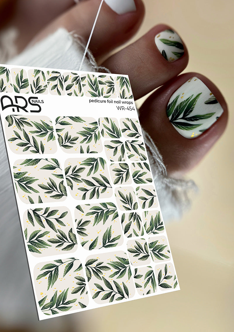 Pedicure Green twigs. Gold Foil. Nail wraps WR-454