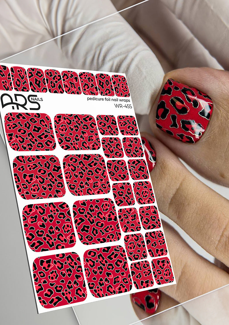 Pedicure Leo. Red. Silver Foil. Nail wraps WR-455