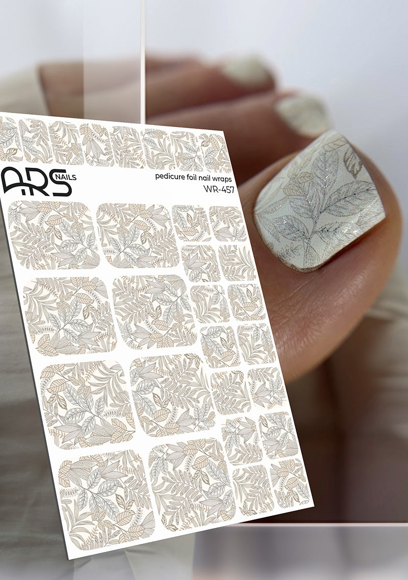 Pedicure Brown twigs. Silver Foil. Nail wraps WR-457
