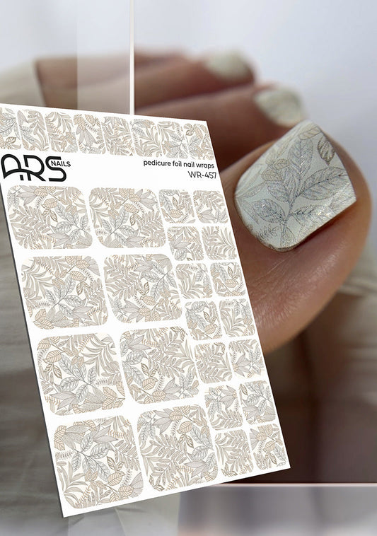 Pedicure Brown twigs. Silver Foil. Nail wraps WR-457