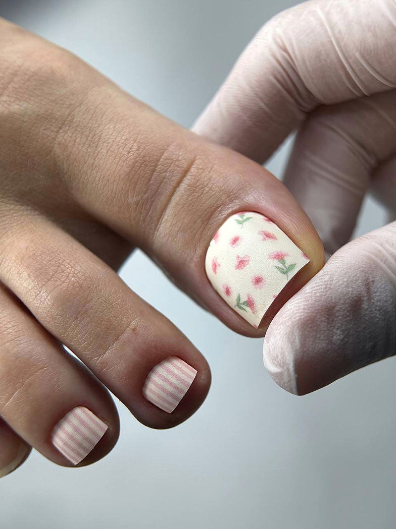 Pedicure Flowers and Stripes. Nail wraps WR-488