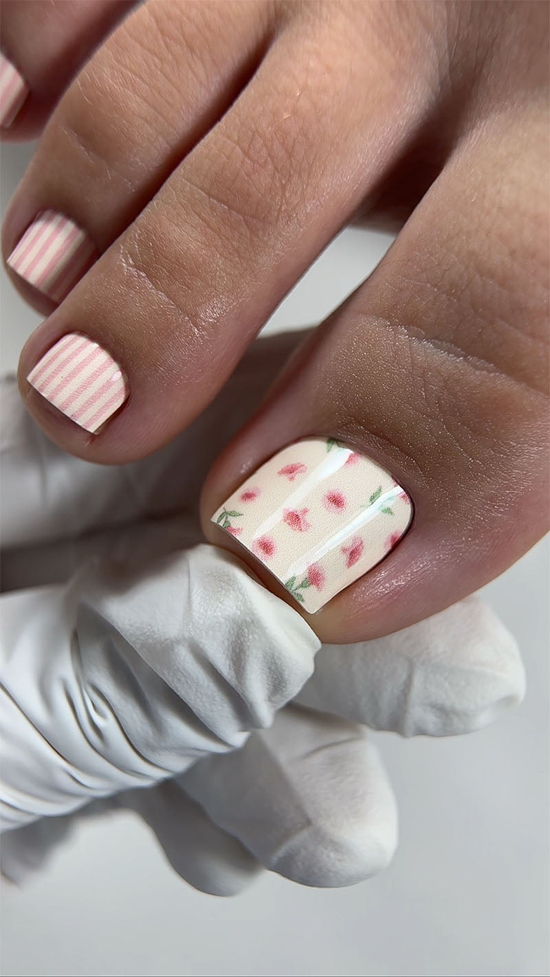 Pedicure Flowers and Stripes. Nail wraps WR-488