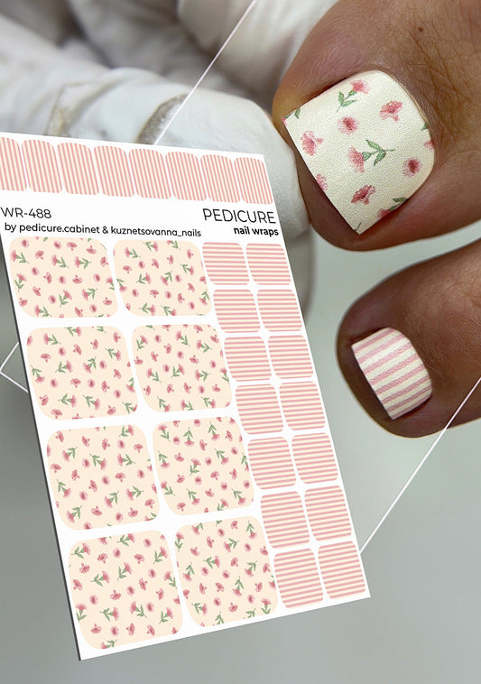 Pedicure Flowers and Stripes. Nail wraps WR-488