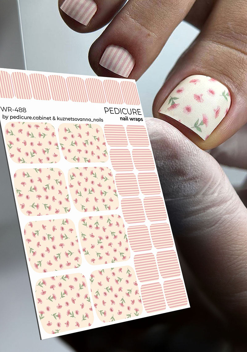 Pedicure Flowers and Stripes. Nail wraps WR-488