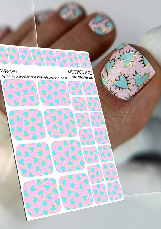 Pedicure Hearts. Gold Foil. Nail wraps WR-490