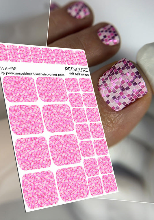 Pedicure Disco Ball. Pink. Colored Foil. Nail wraps WR-496