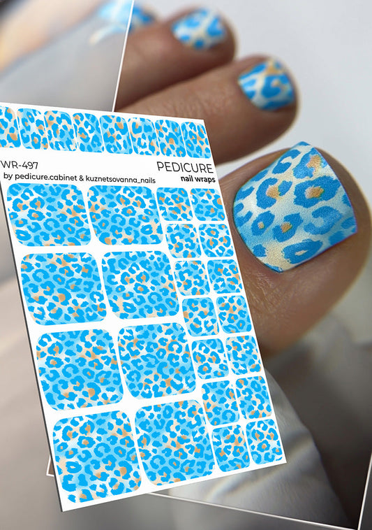 Pedicure Leo Blue and Strokes. Nail wraps WR-497