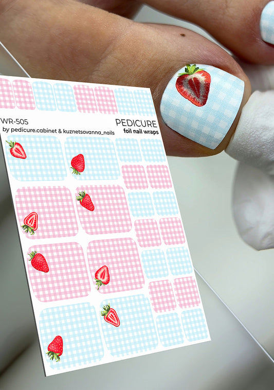 Pedicure Strawberry. Colored Foil. Nail wraps WR-505