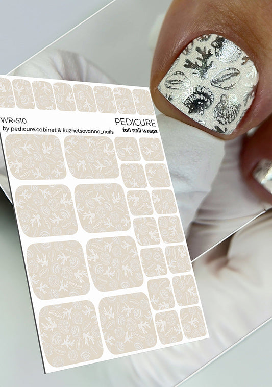 Pedicure Shells. Beige. Colored Foil. Nail wraps WR-510