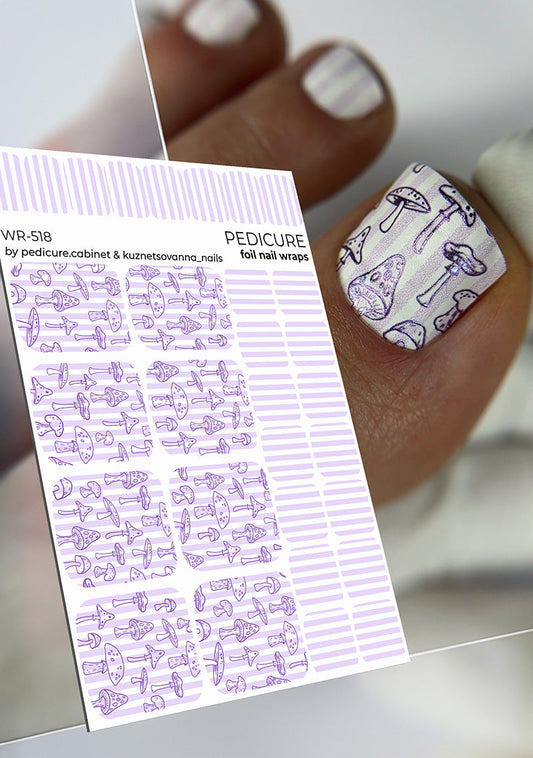 Pedicure Mushrooms. Colored Foil. Nail wraps WR-518