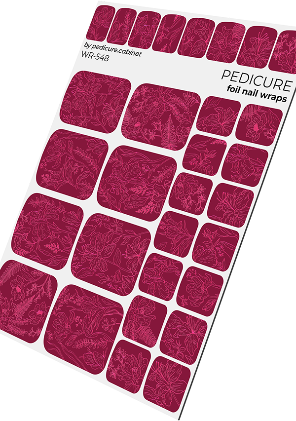 Pedicure Burgundy Leaves. Colored Foil. Nail wraps WR-548