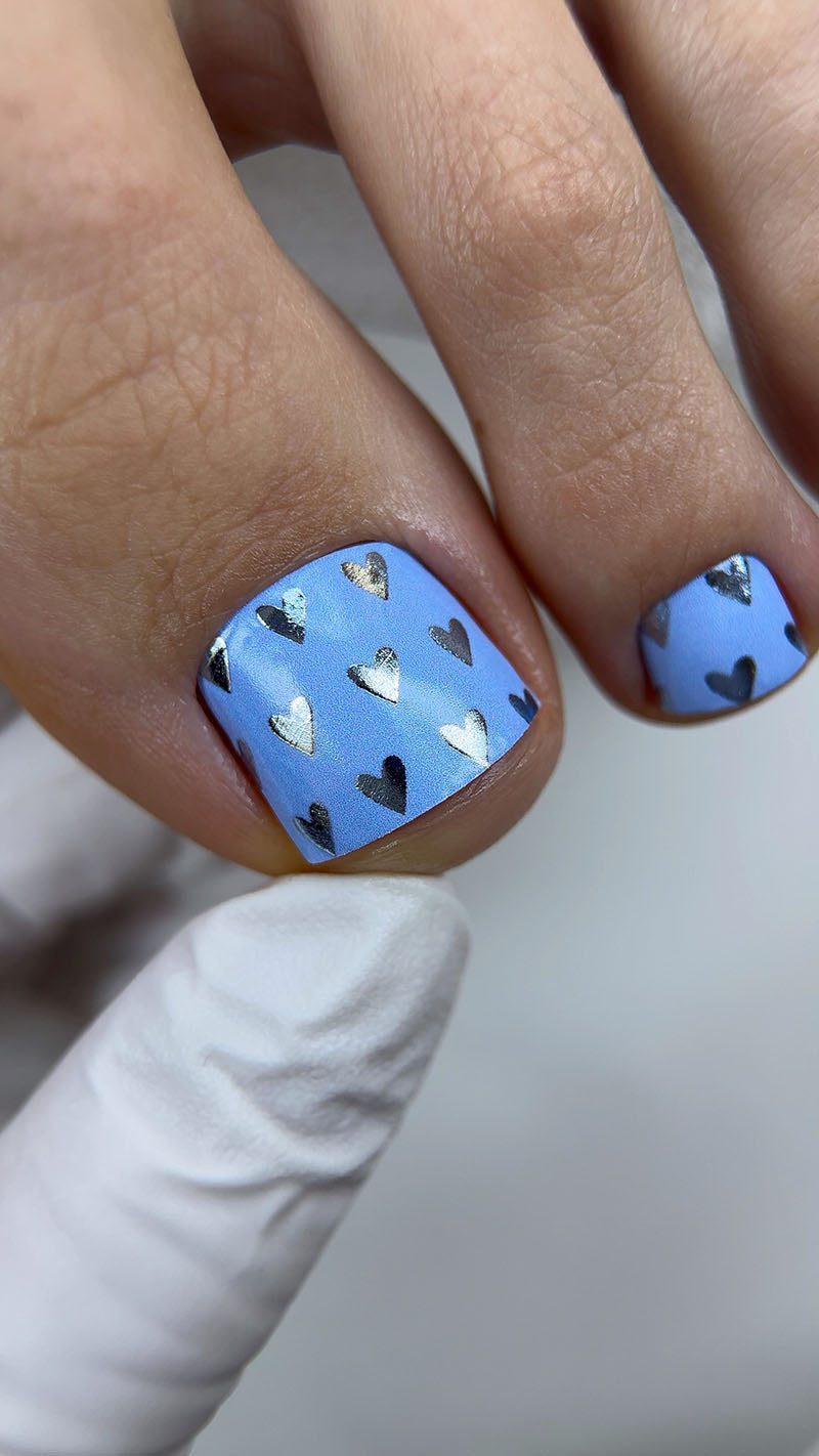 Pedicure Blue Hearts. Colored Foil. Nail wraps WR-550