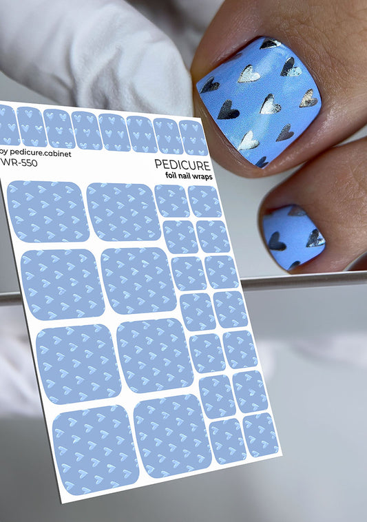 Pedicure Blue Hearts. Colored Foil. Nail wraps WR-550