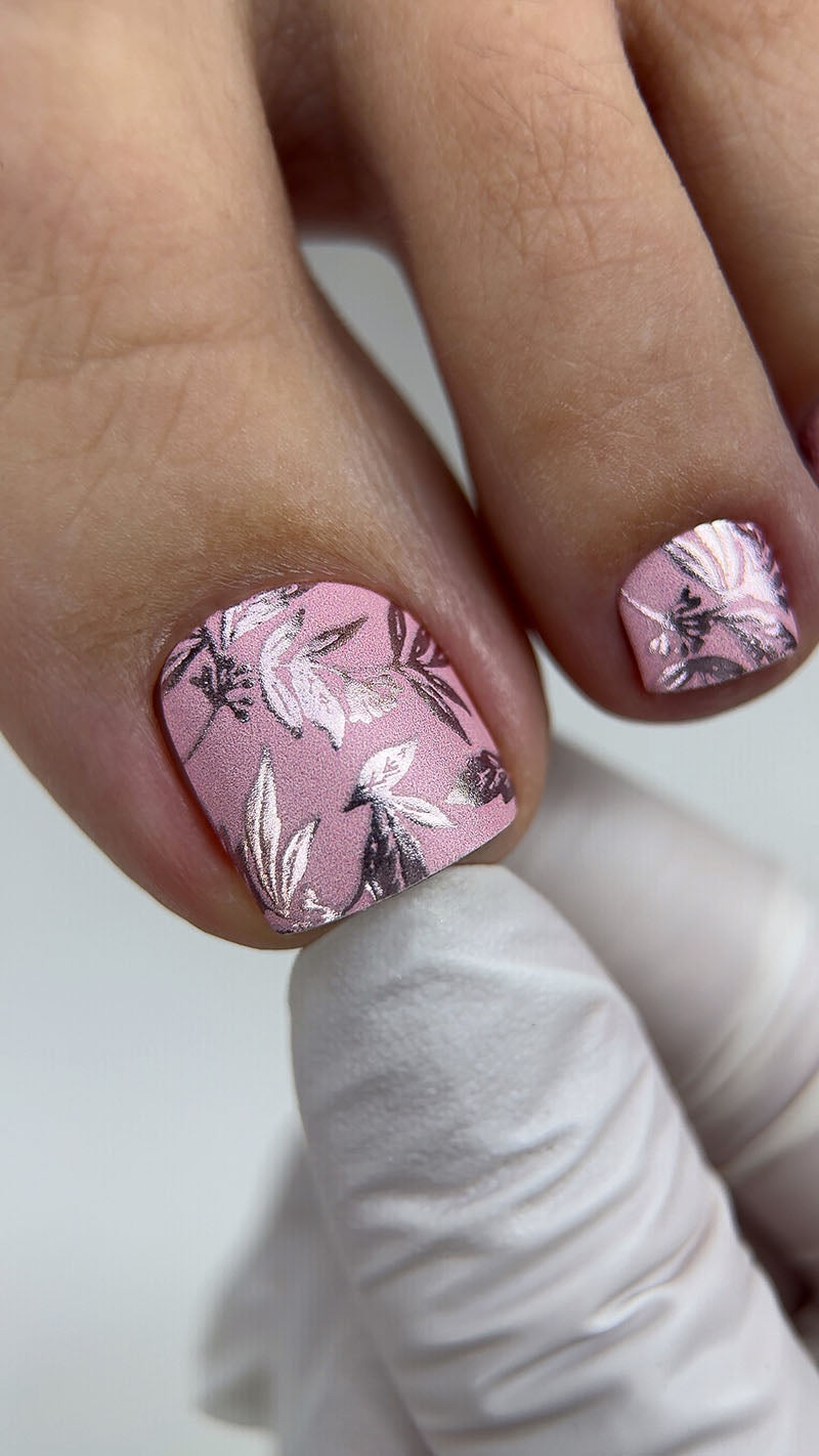 Pedicure Pink Leaves. Colored Foil. Nail wraps WR-553