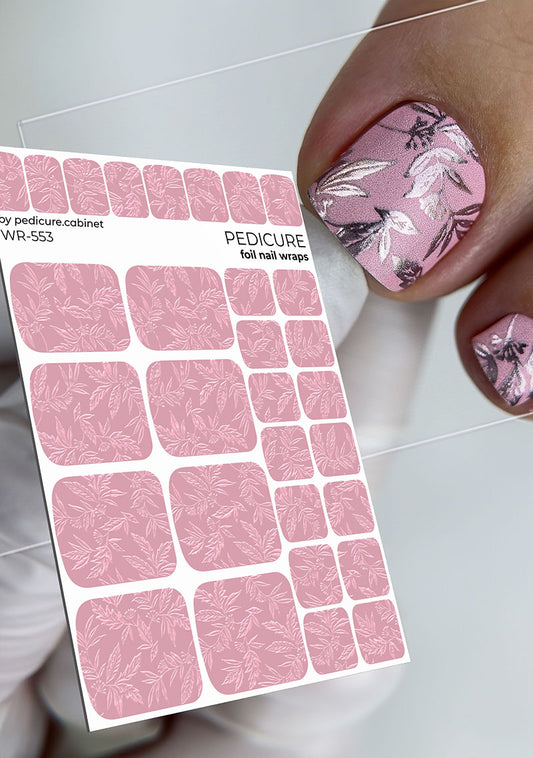 Pedicure Pink Leaves. Colored Foil. Nail wraps WR-553