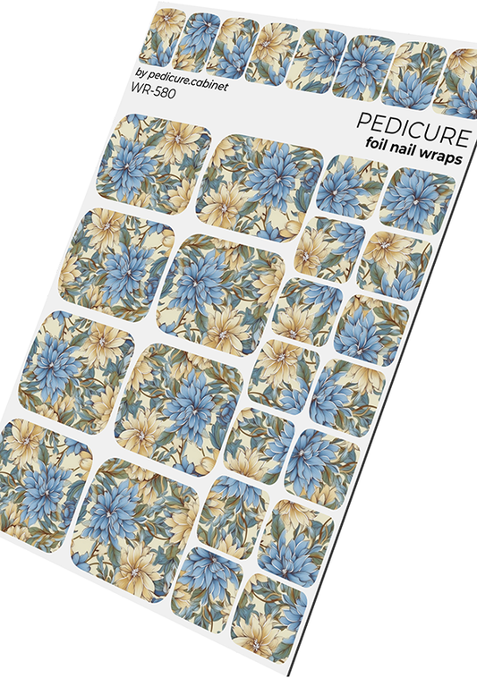 Pedicure Flowers. Silver Foil. Nail wraps WR-580