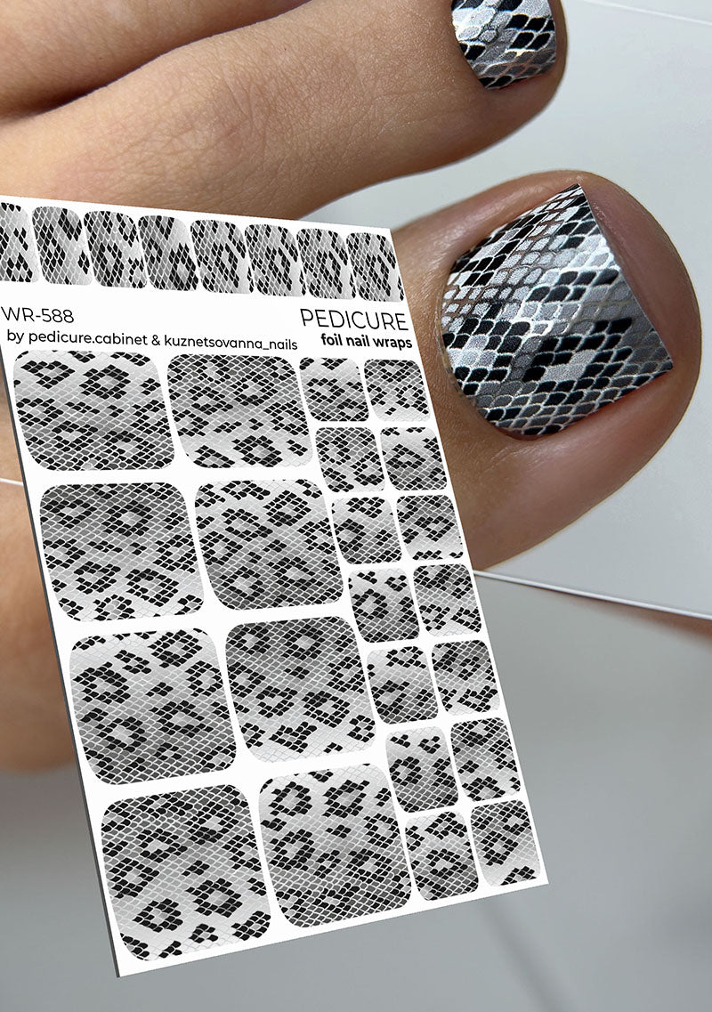 Pedicure Python. Gray. Silver Foil. Nail wraps WR-588