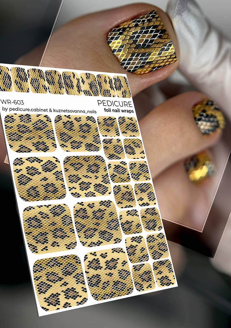 Pedicure Python. Brown. Foil gold. Nail wrap WR-603