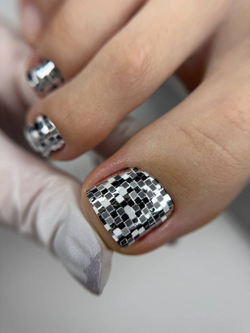 Pedicure Disco Ball. Foil silver. Nail wrap WR-604