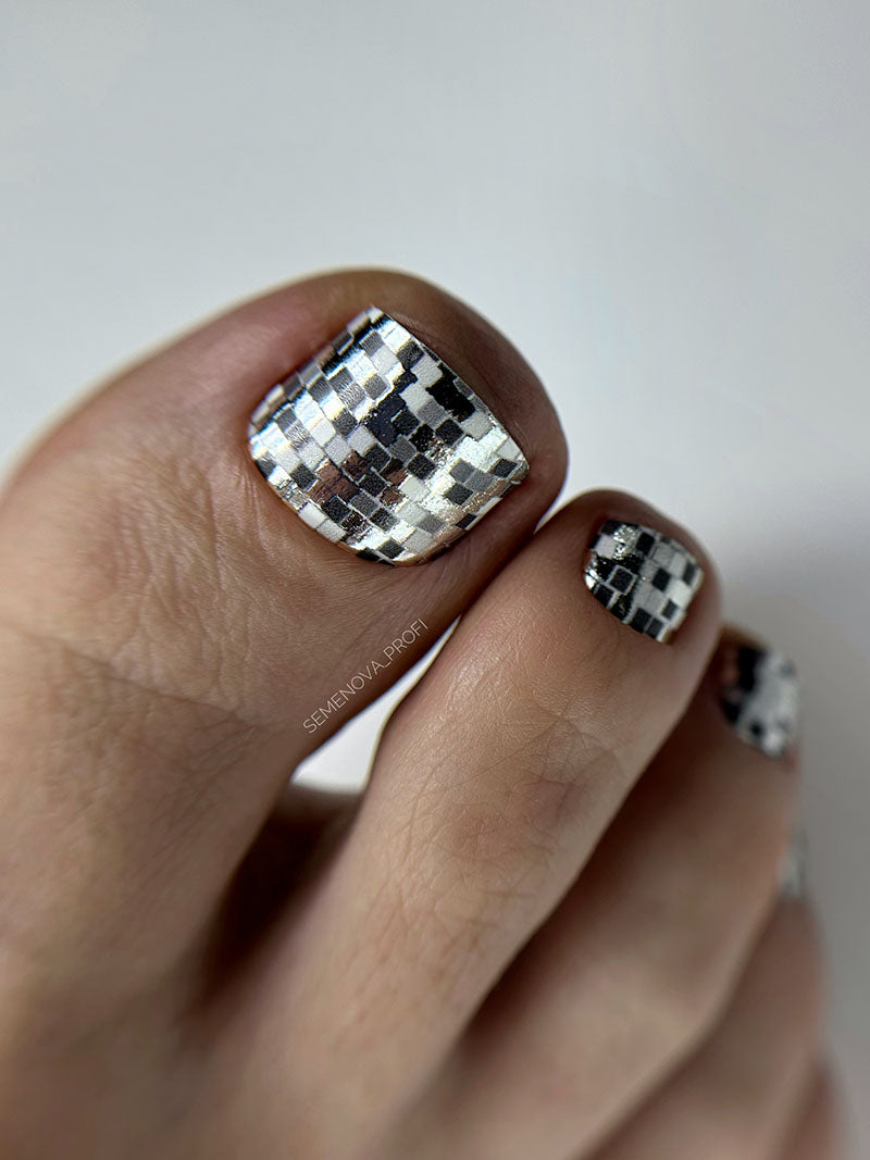 Pedicure Disco Ball. Foil silver. Nail wrap WR-604