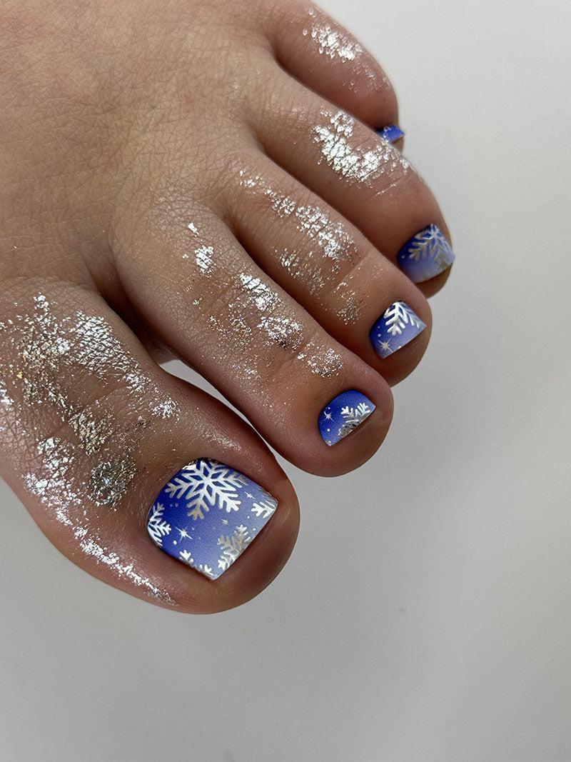 Pedicure Snowflakes. Gradient. Foil silver. Nail wrap WR-610