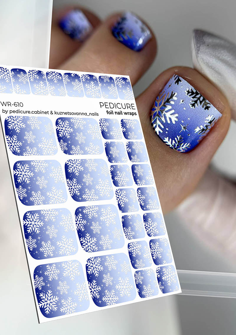 Pedicure Snowflakes. Gradient. Foil silver. Nail wrap WR-610