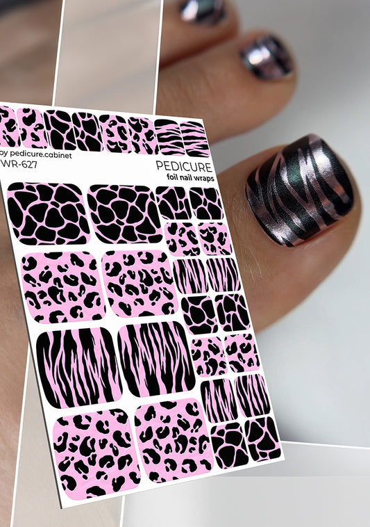 Pedicure Mix Animal. Colored Foil (Pink). Nail wraps WR-627
