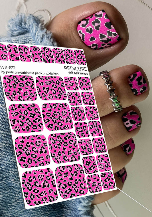 Pedicure Pink Leo. Foil silver. Nail wrap WR-632