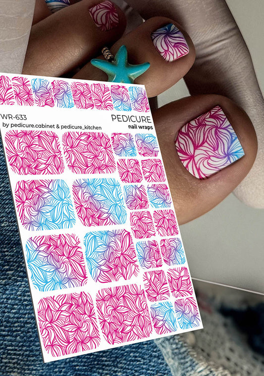 Pedicure Leaves. Gradient and Pink. Nail wrap WR-633