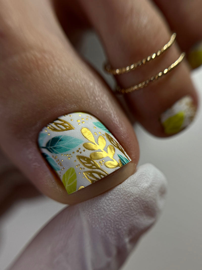 Pedicure Twigs and Leaves. Foil gold. Large. Nail wrap WB-640