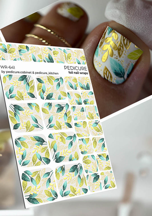 Pedicure Twigs and Leaves. Foil gold. Nail wrap WR-641