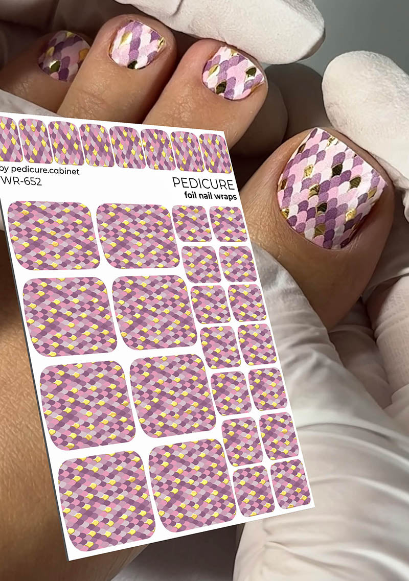 Pedicure Python Pink. Foil gold. Nail wrap WR-652