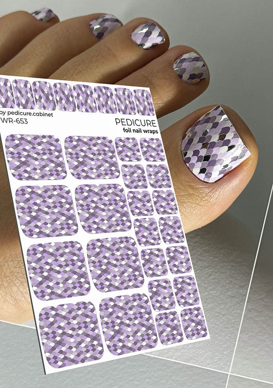 Pedicure Python Purple. Foil silver. Nail wrap WR-653