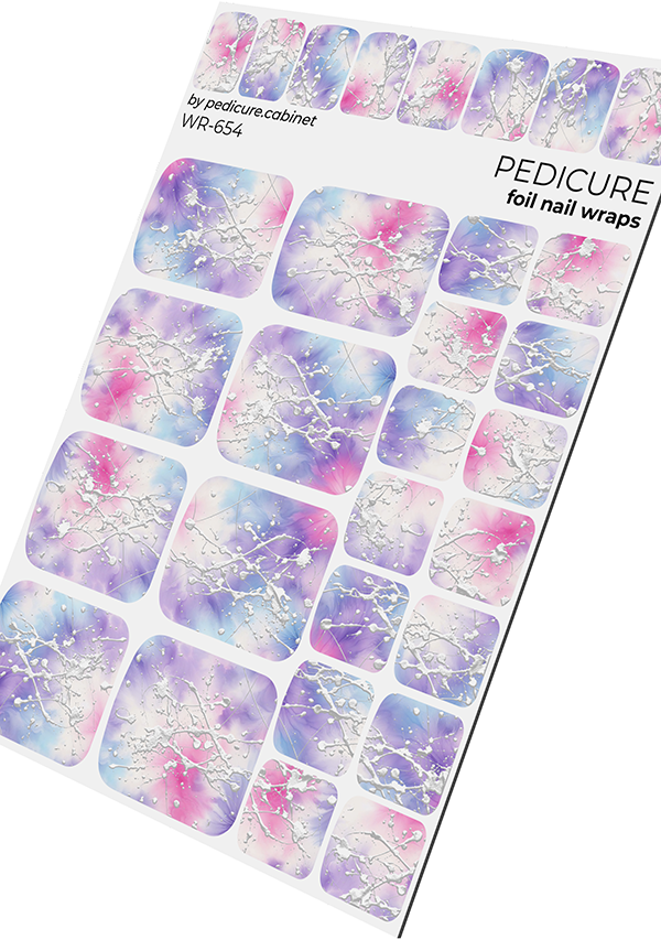 Pedicure Stains. Lilac and Blue Background. Silver Foil. Nail wraps WR-654