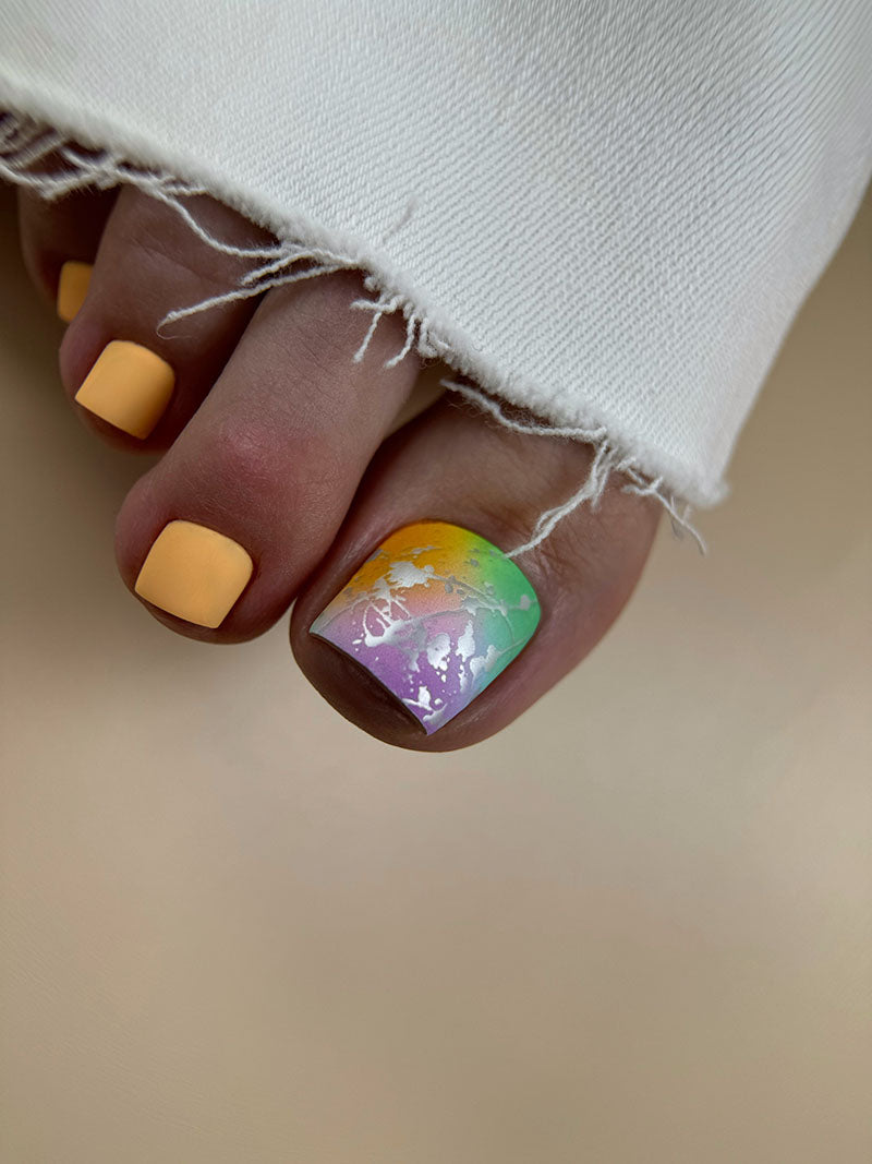 Pedicure Stains. Green, Yellow, Pink Background. Silver Foil. Nail wraps WR-655