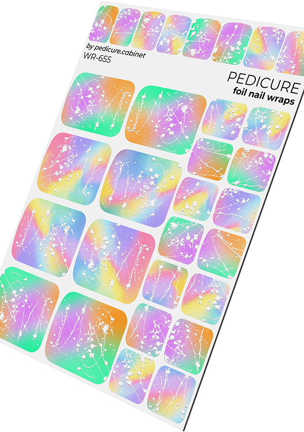 Pedicure Stains. Green, Yellow, Pink Background. Silver Foil. Nail wraps WR-655