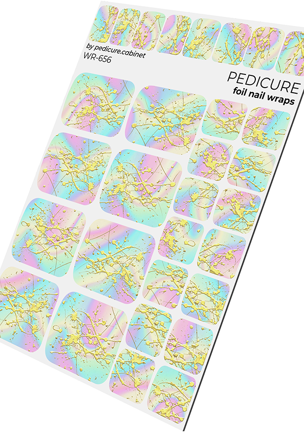 Pedicure Stains. Yellow, Blue, Pink Background. Gold Foil. Nail wraps WR-656