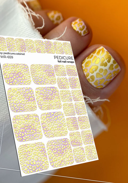 Pedicure Leo. Pink and Yellow. Gold Foil. Nail wraps WR-659